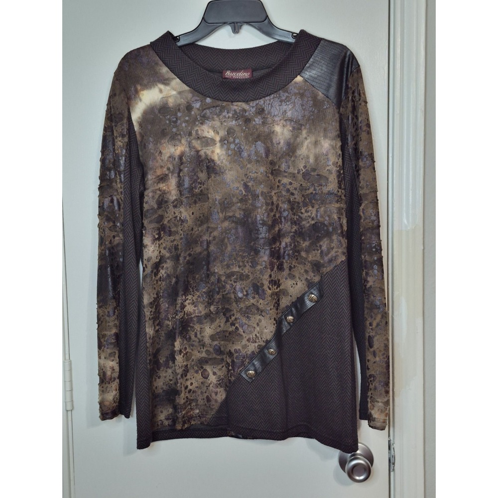 Barcelino San Francisco Wearable Art Top Women L Brown Abstract Mixed Media